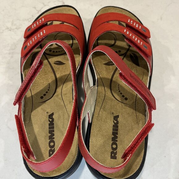 Romika NEW Ibiza Strappy Leather Sandals Red EU 41 US 10-10.5 Comfort Adjustable - Picture 10 of 14